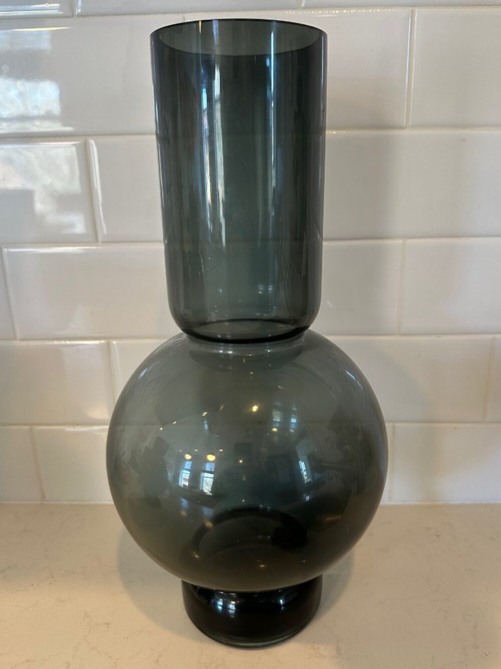 Anthropologie Home Black Vera Bubble Vase Round Glass Size Large 14" Retired